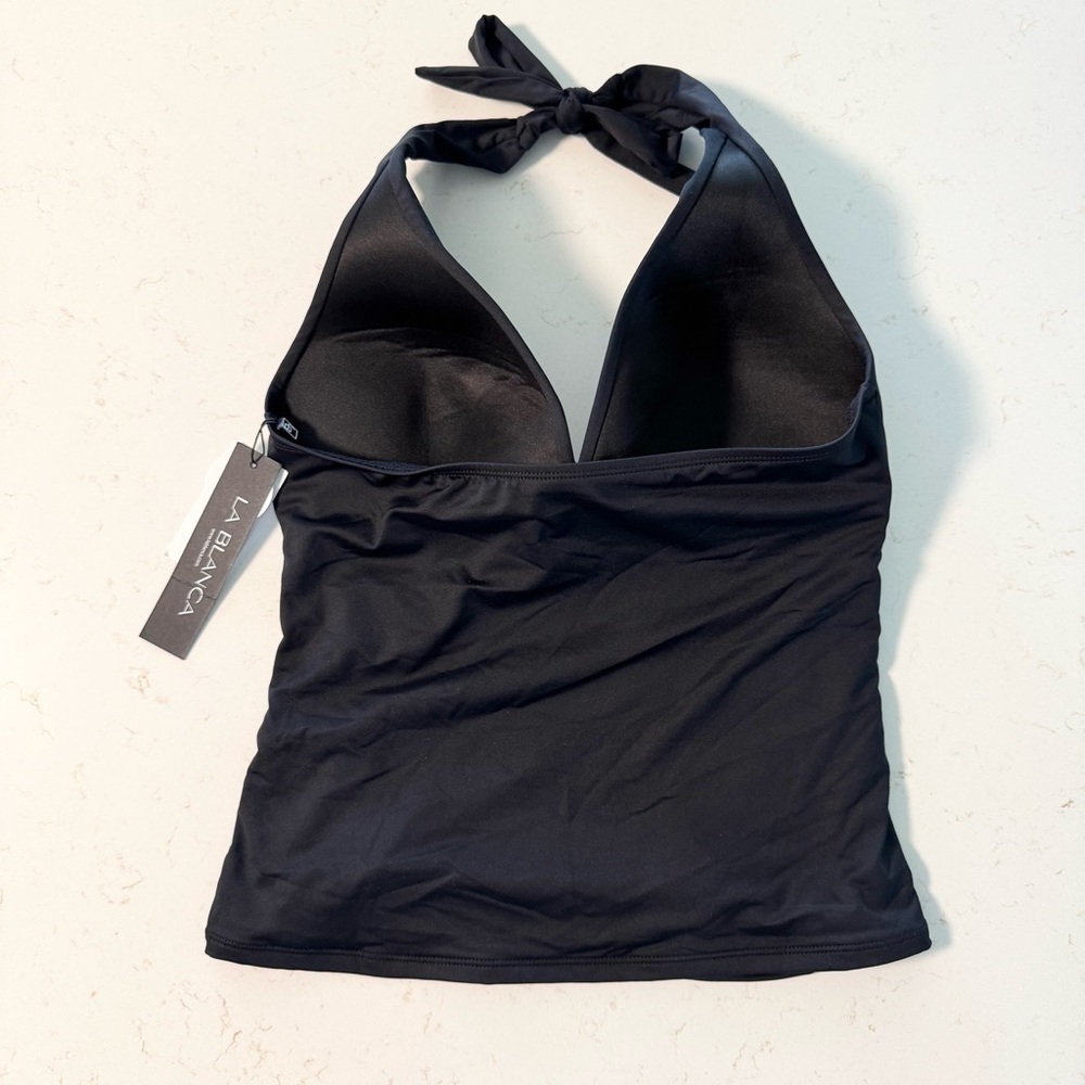 LA BLANCA Swimsuit Tankini Top Island Goddess Halter Beach Size 10 Black NWT - Picture 5 of 8